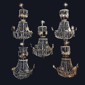 Set of Five Metal and Cut-Glass Basket-Form Wall Sconces