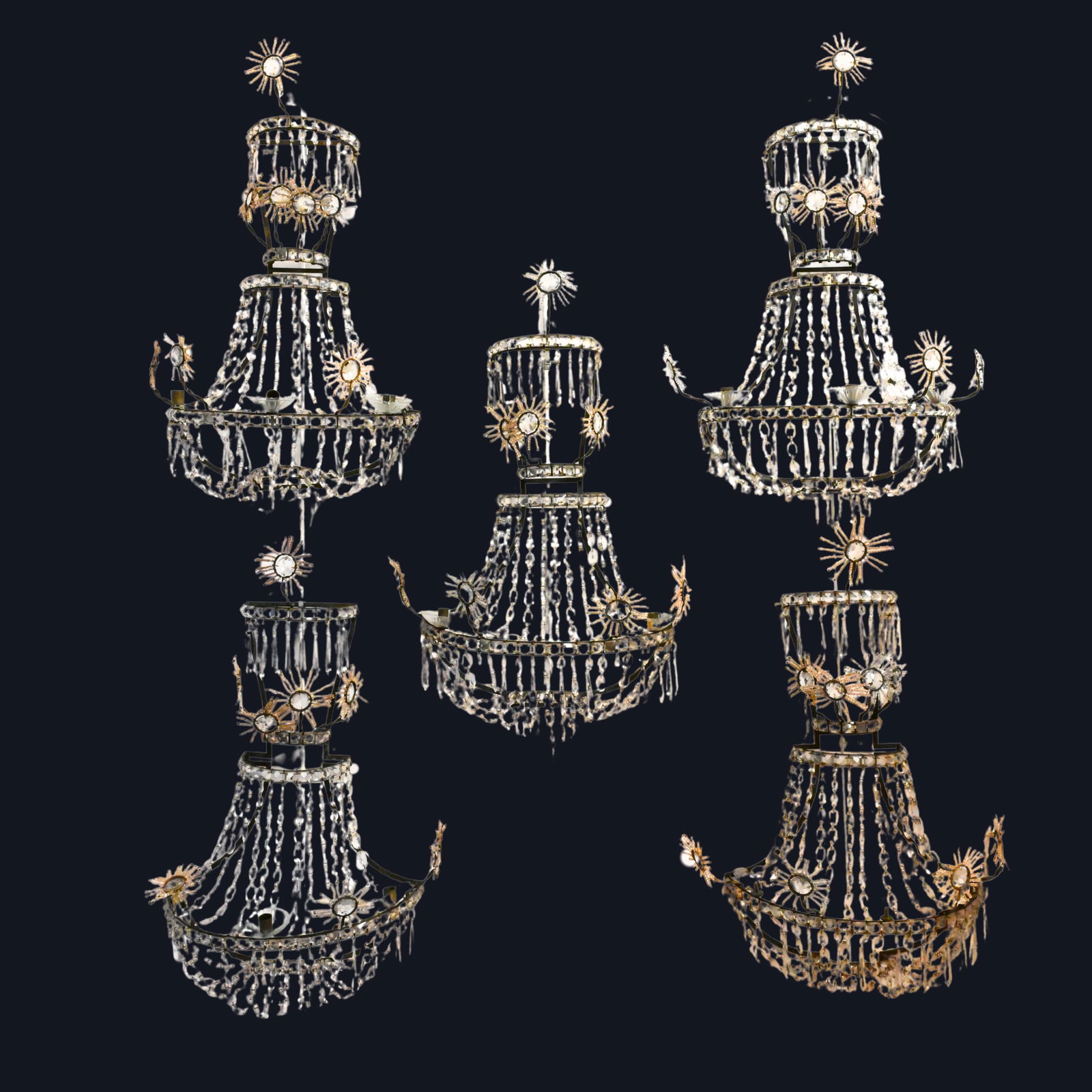 Set of Five Metal and Cut-Glass Basket-Form Wall Sconces (1 of 3)