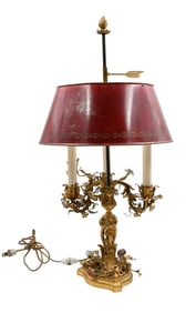 French Gilt-Bronze Bouillotte Lamp with Porcelain Flowers