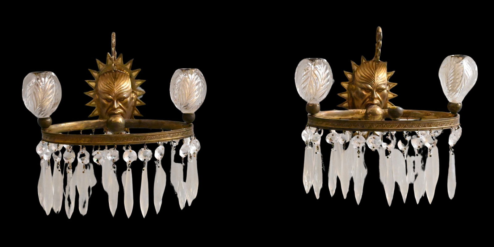 Pair of Empire Gilt-Bronze and Molded Glass Three-Light Wall Sconces (1 of 6)