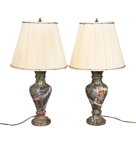 Pair of Serpentine Marble Urn-Form Table Lamps