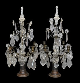 Pair of Louis XV Bronze and Cut Glass Girandoles