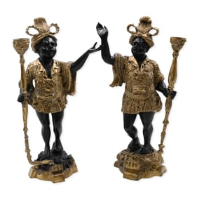 Near Pair of Italian Bronze Blackamoor Figural Torchbearers