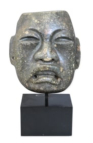 Large Carved and Polished Olmec Grey-Green Stone Mask