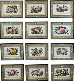 Twelve: Chinese Export School, Sunqua Workshop (Canton 19th century) Studies of Flowers on Tissue Pa