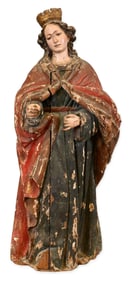 Polychrome Wood Figure of the Crowned Virgin (Spanish Late 17th Century)