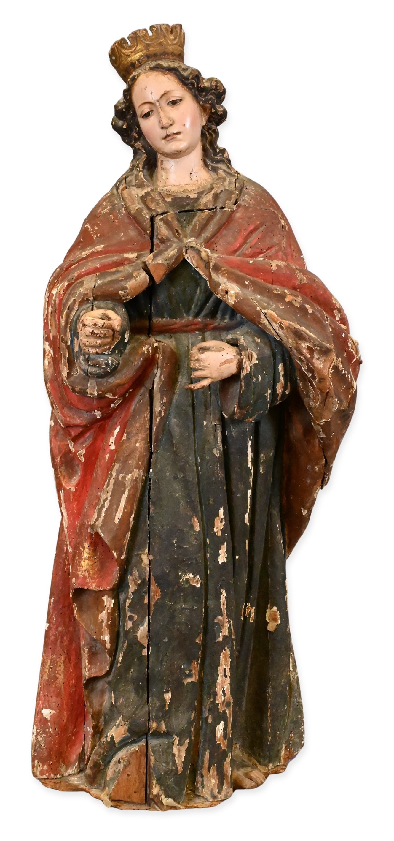 Polychrome Wood Figure of the Crowned Virgin (Spanish Late 17th Century) (1 of 7)