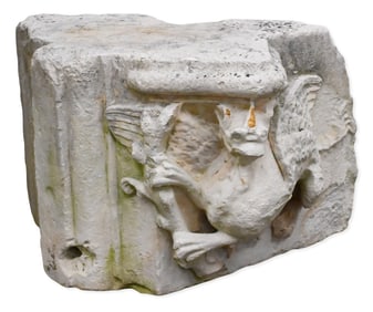 French Sandstone Corbel with a Winged Lion, 15th Century