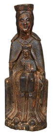 Carved and Polychrome Wooden Figure of the Madonna and Child, 12th Century