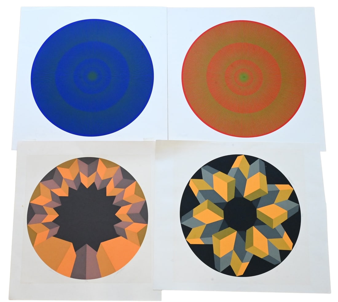 Six Mid Century Circular Prints: Six Mid Century Circular Prints to include Two: Marko Spalatin (Croatian/American B.1945) "Panel VI", edition 18/70 "Panel II", edition 38/70 Screenprints, Each signed lower right Marko Spalatin 25" x