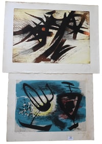 Two Unframed Mid Century Modern Lithographs