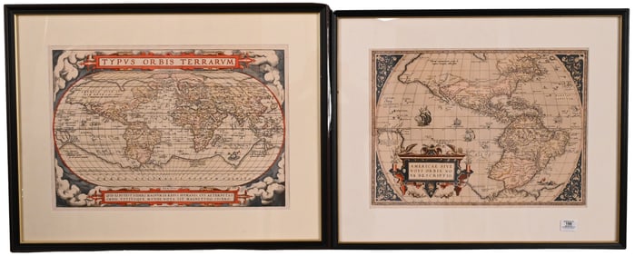 Two Framed Maps After Abraham Ortelius (Belgian 1527-1598)