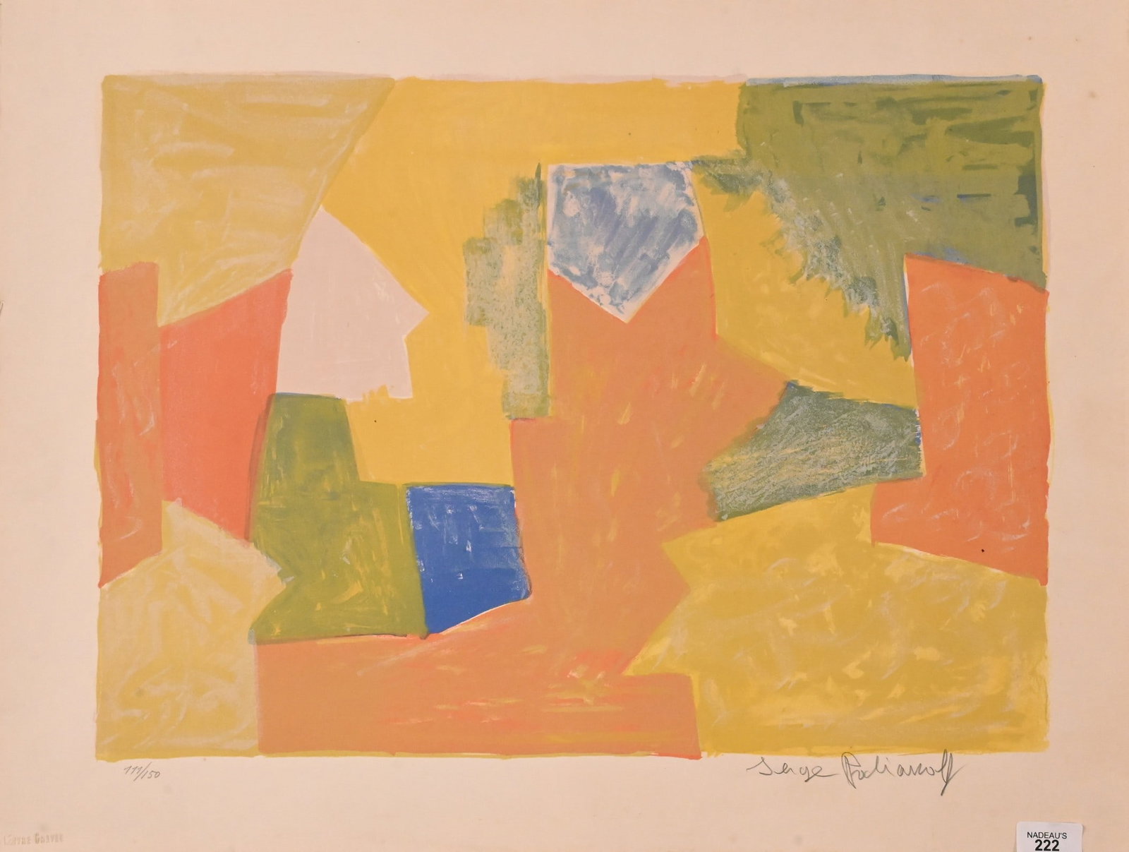 Serge Poliakoff (Russian 1906-1969): Serge Poliakoff (Russian 1906-1969) "Composition Jaune, Orange et Verte" Composition in Yellow, Orange and Green, 1957 Lithograph, edition 111/150 Signed lower right Serge Poliakoff, embossed stamp lo