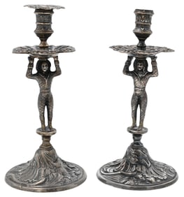 Pair of Sterling Silver Harlequin Tapersticks/ Candlesticks