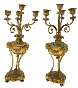 Pair of French Gilt Bronze Candelabras