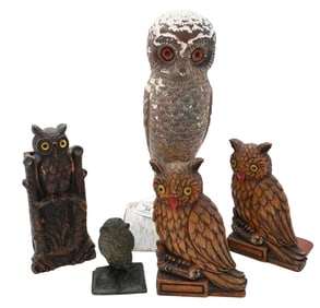 Five Piece Carved Owl Group