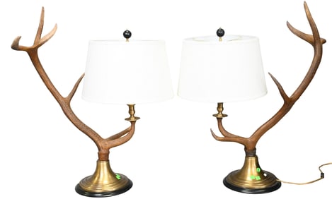 Pair of Large Faux Antler Table Lamps