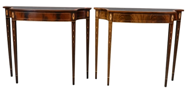Pair of Stickley Mahogany Inlaid Console Tables