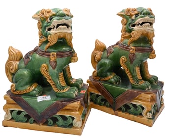 Pair of Chinese Tang Style Ceramic Foo Dogs