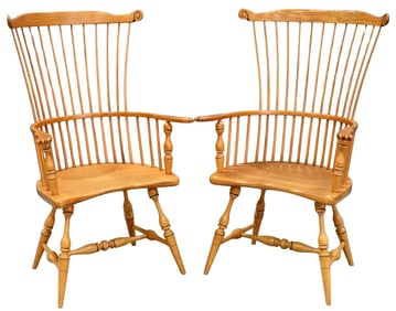 Duckloe Brothers Pair of Windsor Style Fan Back Armchairs