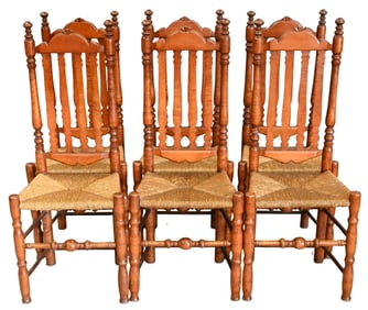 Set of Six Figured Maple Bannister Back Custom Side Chairs