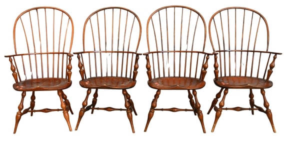 D.R. Dimes Set of Four Windsor Style Bow Back Armchairs