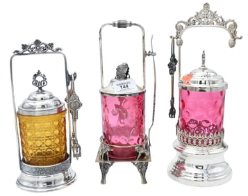 Three Victorian Silver Plate Pickle Jars