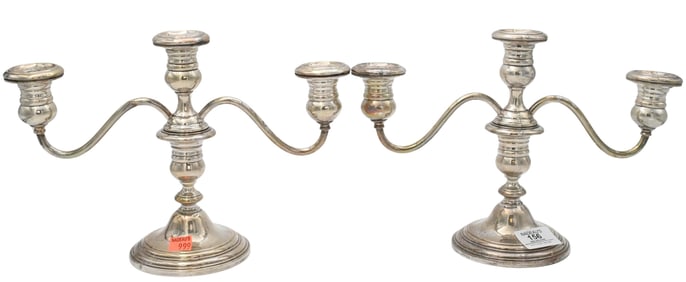 Pair of Gorham Weighted Sterling Silver Three Arm Candelabras