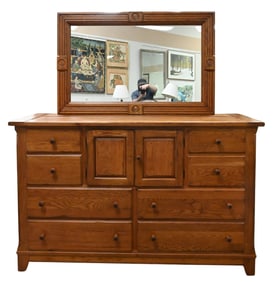 Contemporary Oak Chest and Mirror