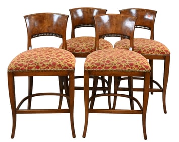 Set of Four Bar Stools having Burlwood Backs
