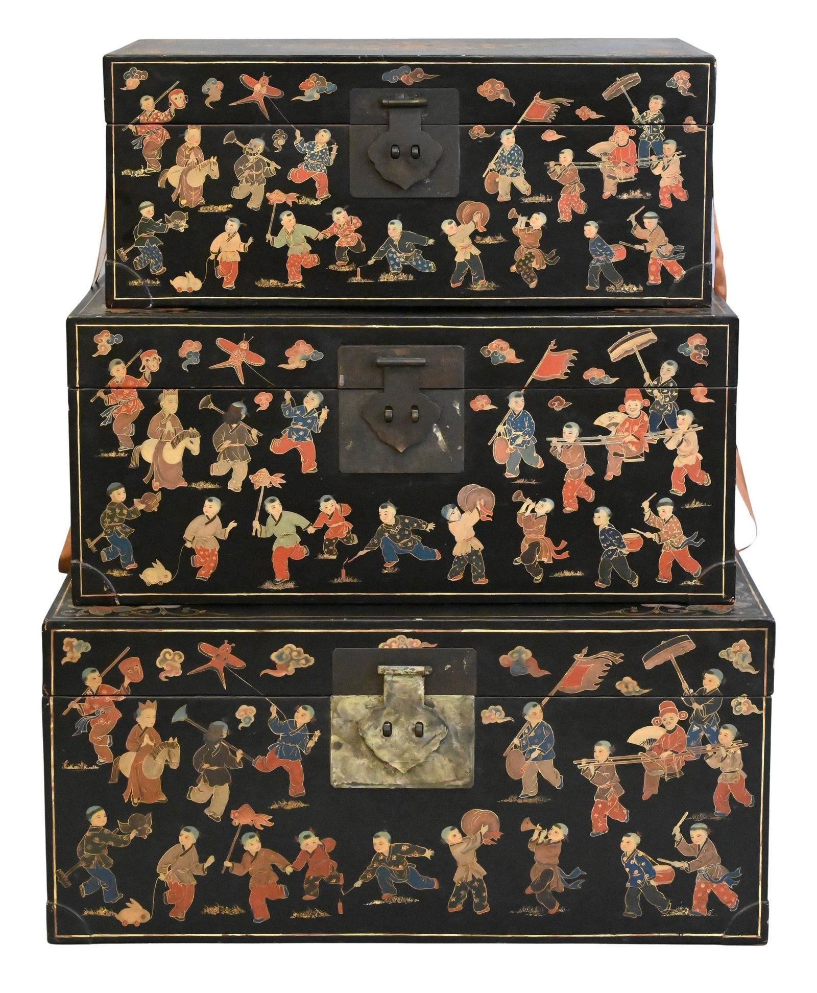 Three Black Lacquered Chinese Stacking Boxes (1 of 5)