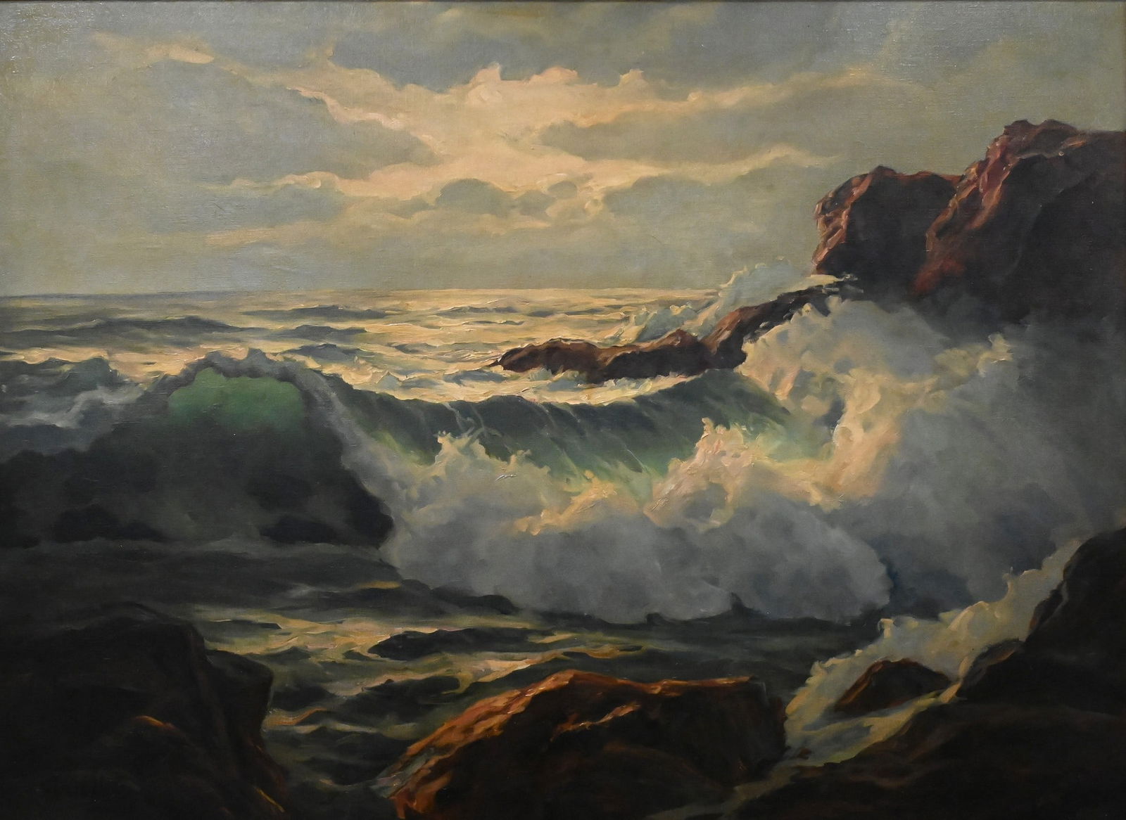 Frederick Judd Waugh (American 1861-1940): Frederick Judd Waugh (American 1861-1940) Crashing Waves along a Rocky Coast Oil on canvas Signed lower left F.Waugh 28" x 38"