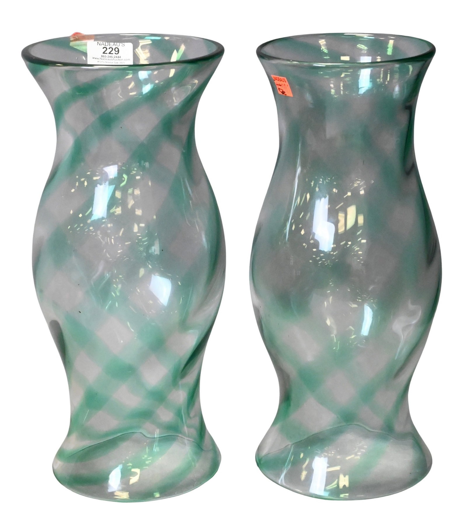 Pair Green Murano Glass Hurricane Shades (1 of 4)