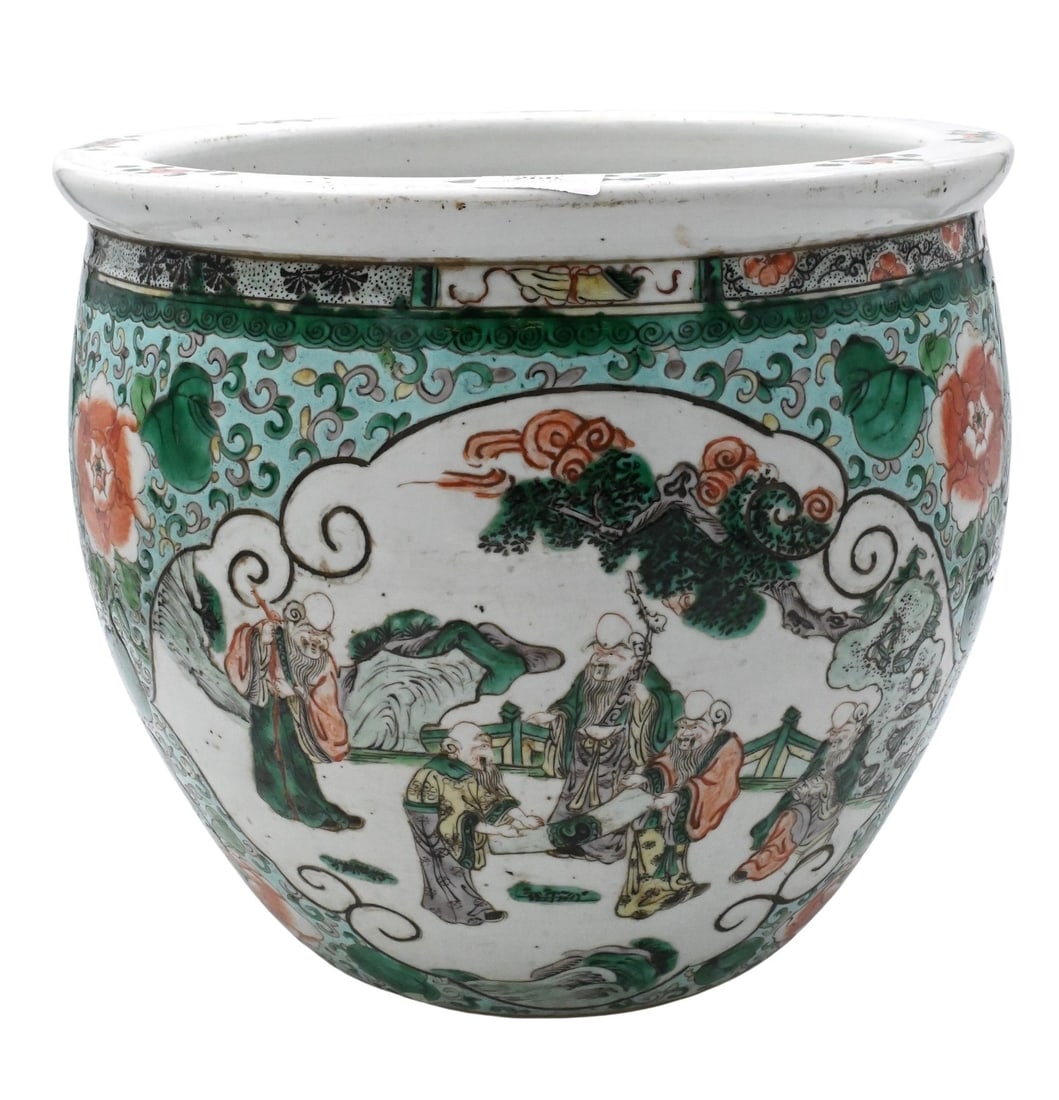 Large Chinese Famille Verte Porcelain Jardiniere (1 of 4)