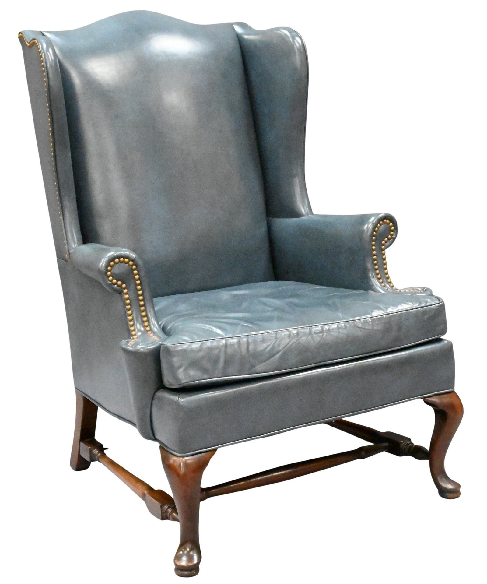 Hickory Chair Queen Anne Style Leather Wing Chair: Hickory Chair Queen Anne Style Leather Wing Chair height 44 inches, width 32 inches