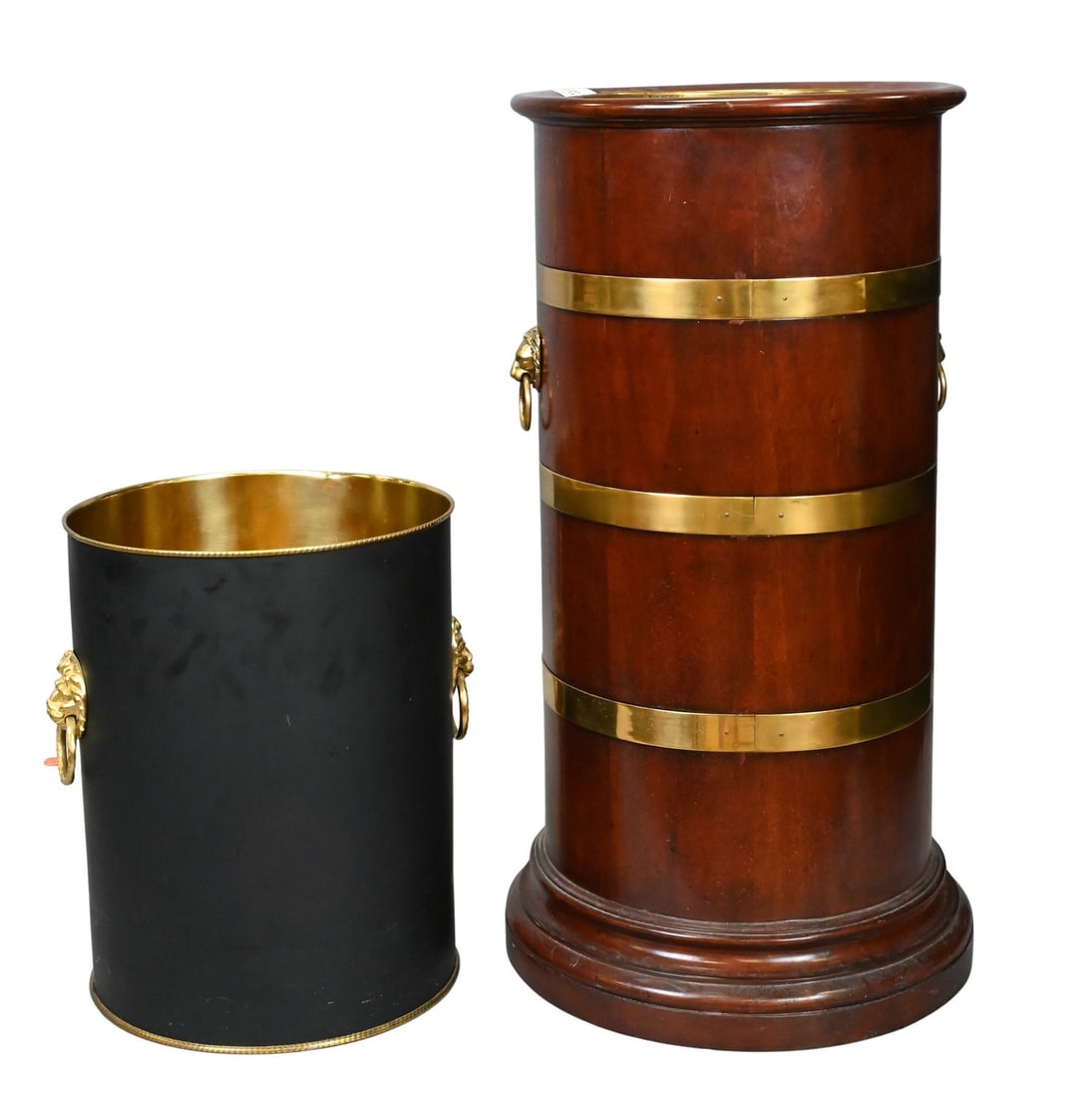 Mahogany Brass Trimmed Umbrella Holder and Brass Waste Basket (1 of 4)