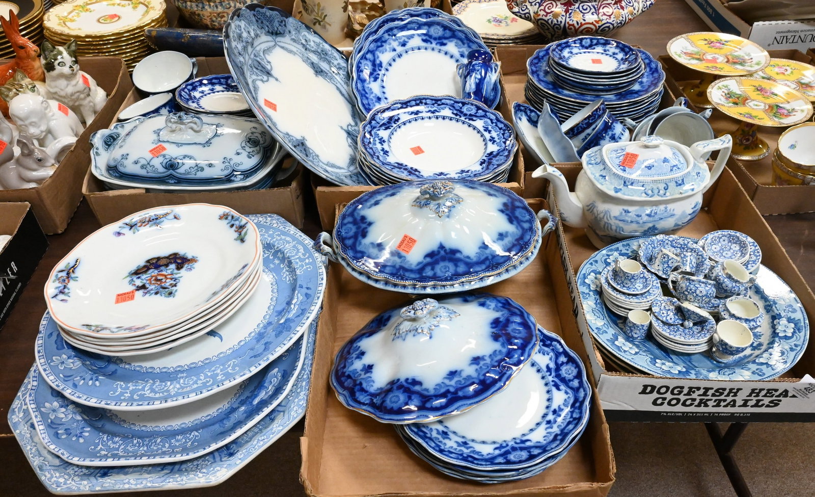 Six Tray Lots of Staffordshire Blue and White Transferware and Flow Blue (1 of 6)