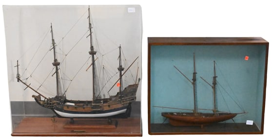 Two Model Ships in Cases
