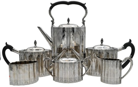 Tuttle Six Piece Sterling Silver Tea Service in the Paul Revere Engraved pattern #1801