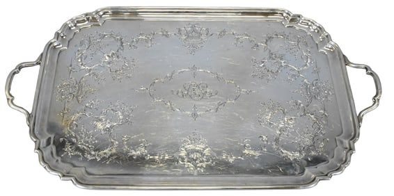 Large Sterling Silver Rectangular Double Handled Tray