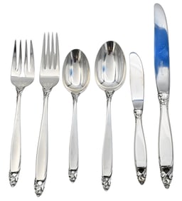 70 Piece Lunt Sterling Silver Flatware Set in Counterpoint Pattern