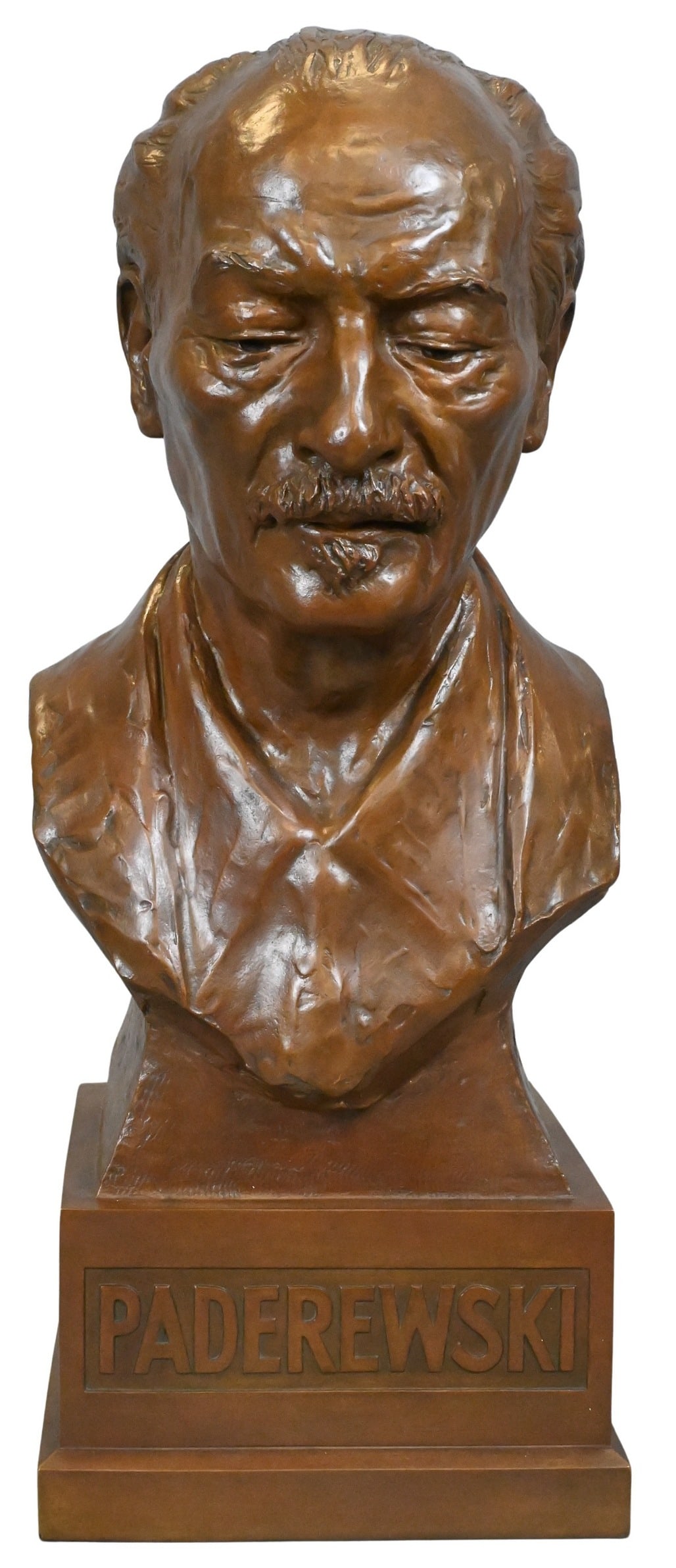 Malvina Hoffman (American 1885-1966): Malvina Hoffman (American 1885-1966) "Bust of Ignace Paderewski", 1941 Cast bronze Inscribed PADEREWSKI on the base, signed on the right shoulder, and dated 1941 with foundry mark. Hoffman, a noted Am