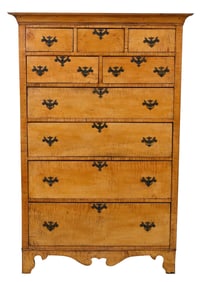 Chippendale Tiger Maple Tall Chest
