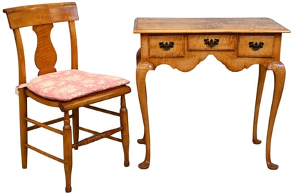 Three Piece Tiger Maple Queen Anne Furniture Group to include Dressing Table with Mirror and Chair