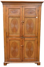 American Cherry Cupboard with Sunburst Carvings