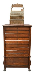 Oak Victorian National Brass Cash Register and Base