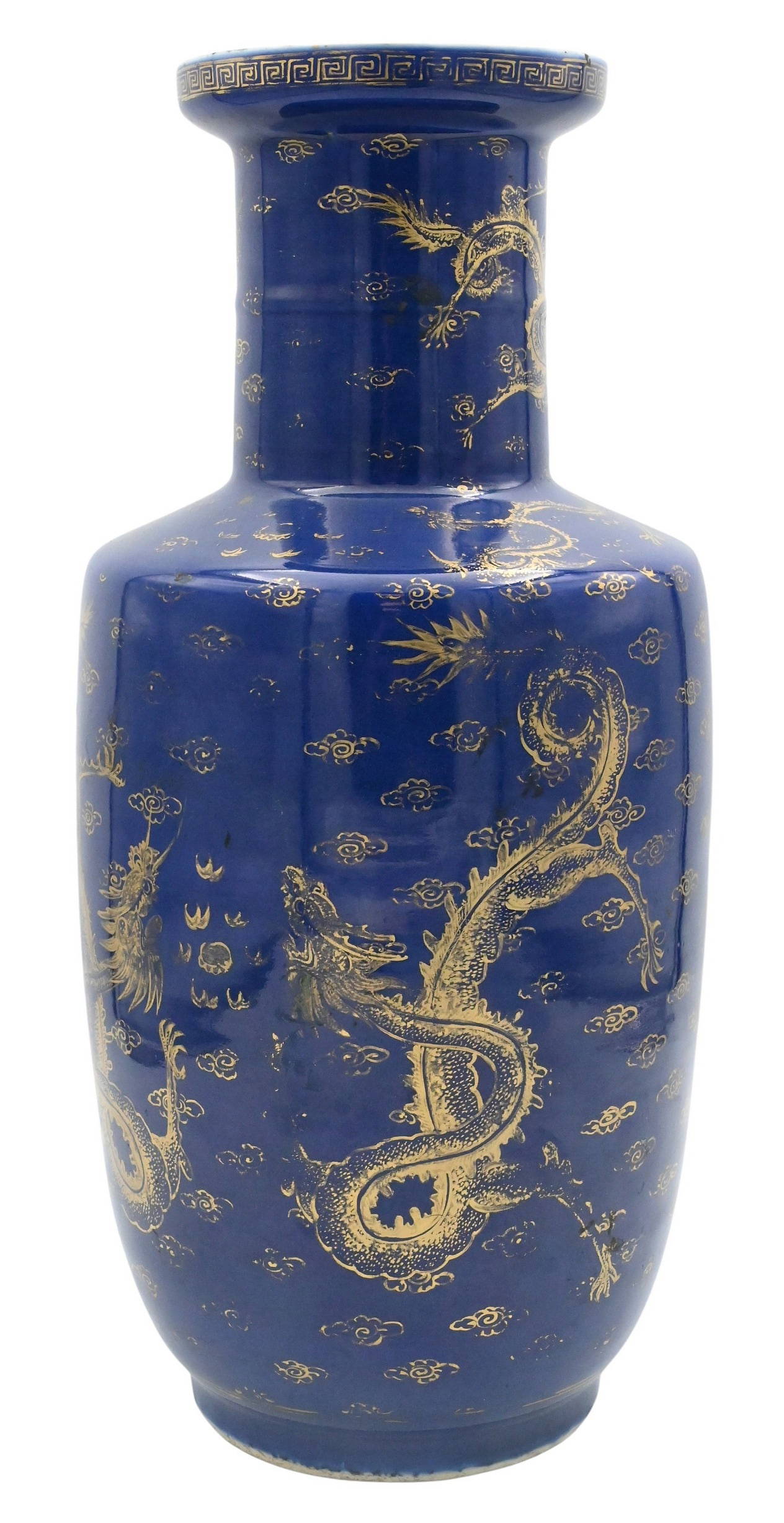 Chinese Gilt Cobalt Blue Rouleau Vase
