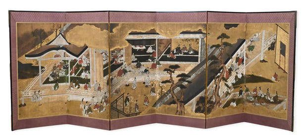 Japanese Tosa School Six-Panel Folding Screen (Momoyama to Early Edo Period)