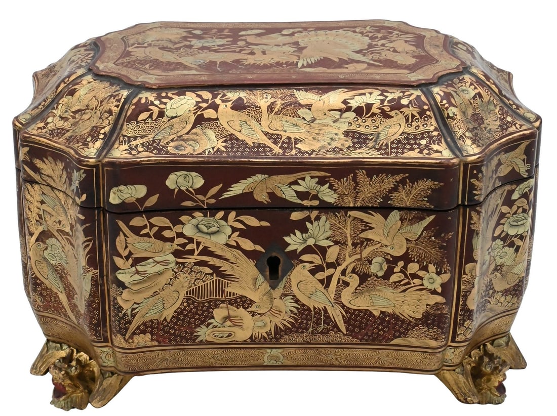 Ornately Lacquered Chinoiserie Tea Caddy (1 of 5)