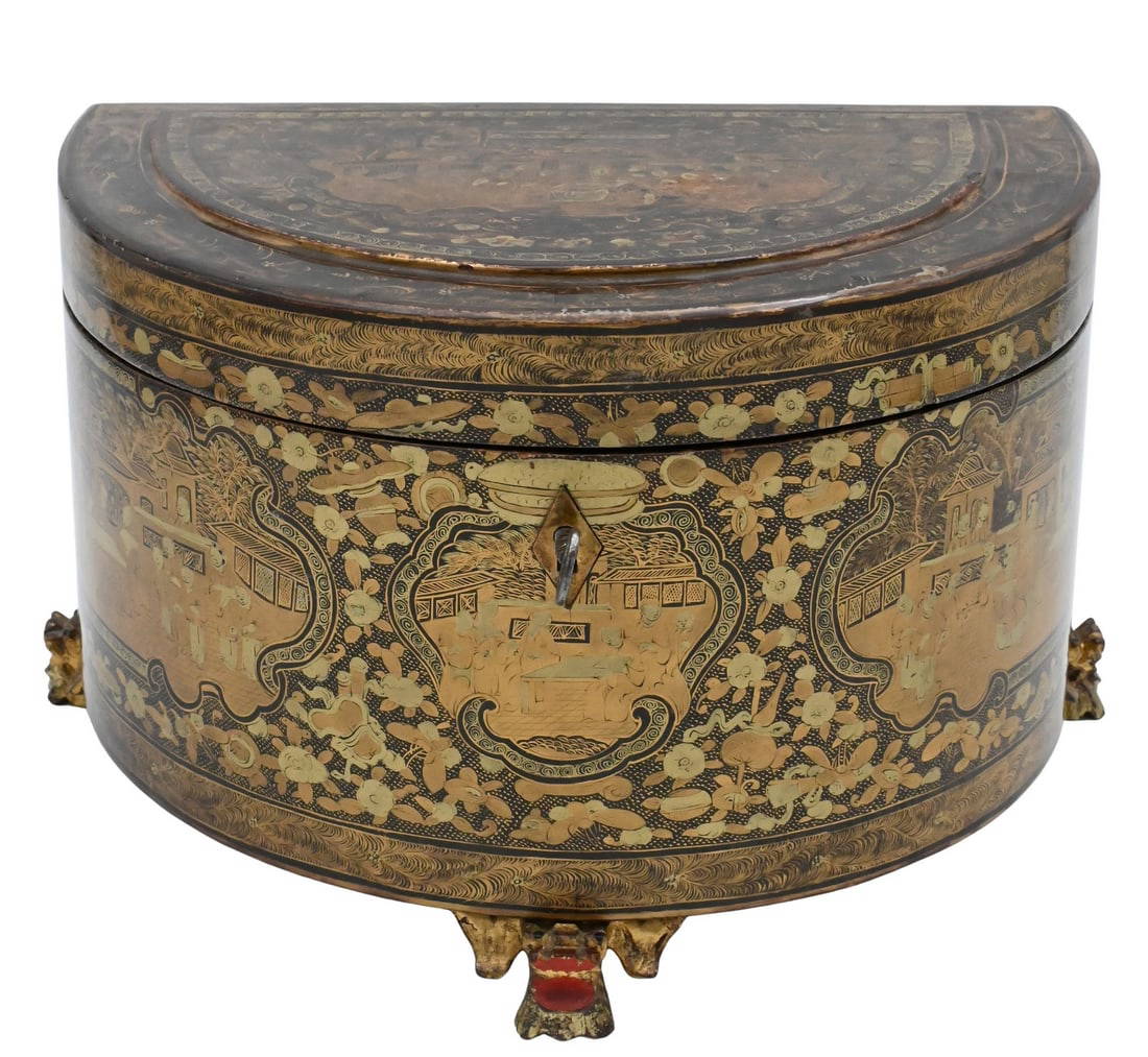 Chinoiserie Black Lacquer Tea Caddy